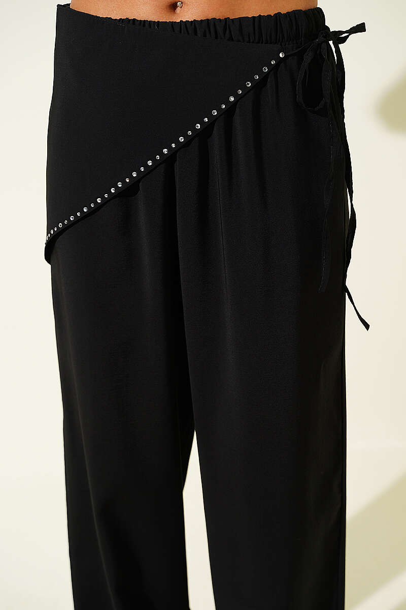 Modal Trousers with Jewelled Scarf Belt - Black