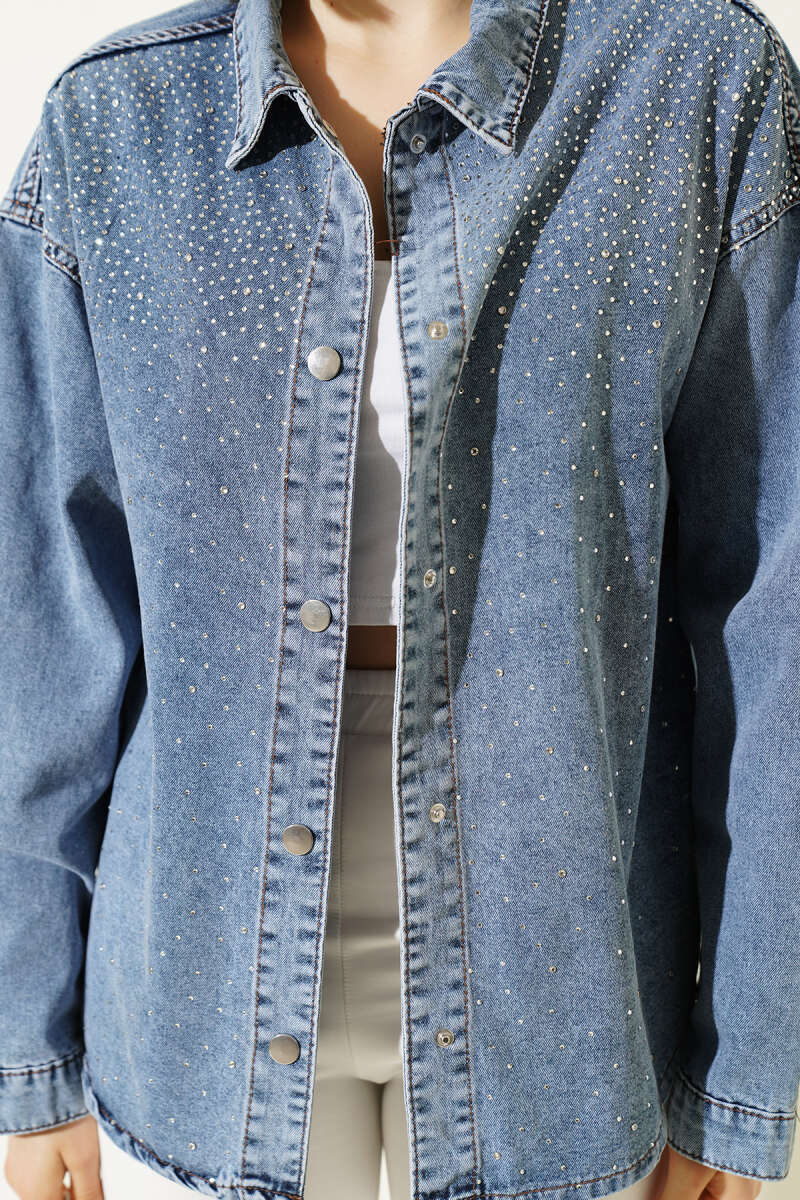 Denim Shirt with Stone Snap Buttons - Blue