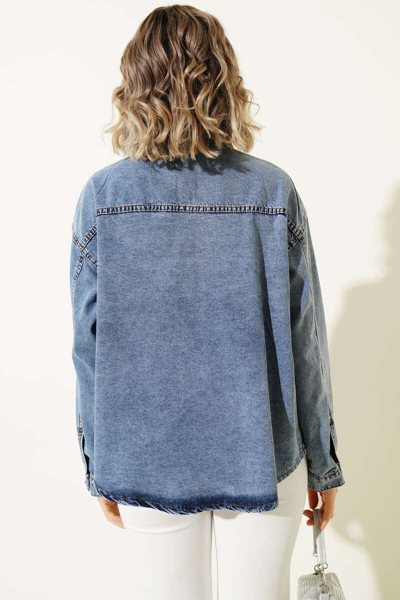 Denim Shirt with Stone Snap Buttons - Blue