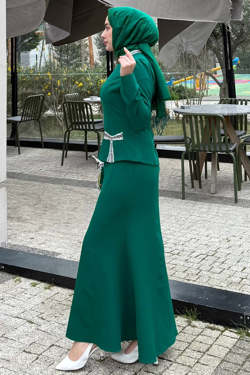 Set with Embellished Bow - Emerald