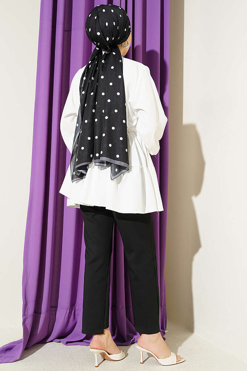 Tiered Shirt with Stone Belt Buckle - White