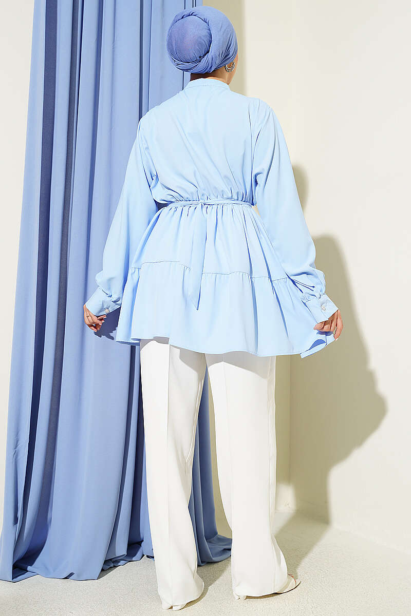 Tiered Shirt with Stone Belt Buckle - Blue