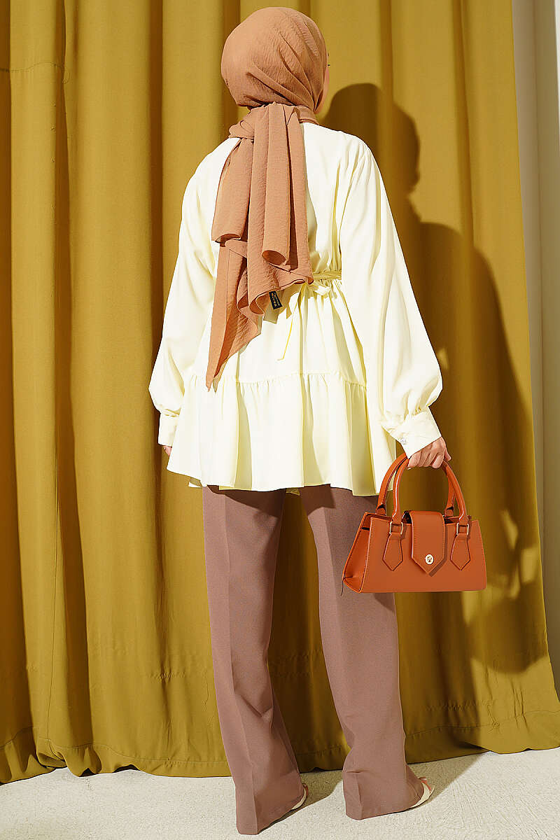 Tiered Shirt with Stone Belt Buckle - Yellow