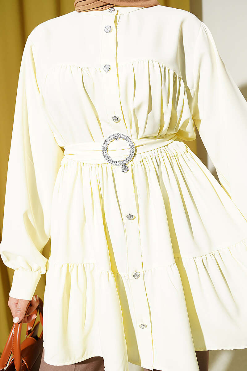 Tiered Shirt with Stone Belt Buckle - Yellow