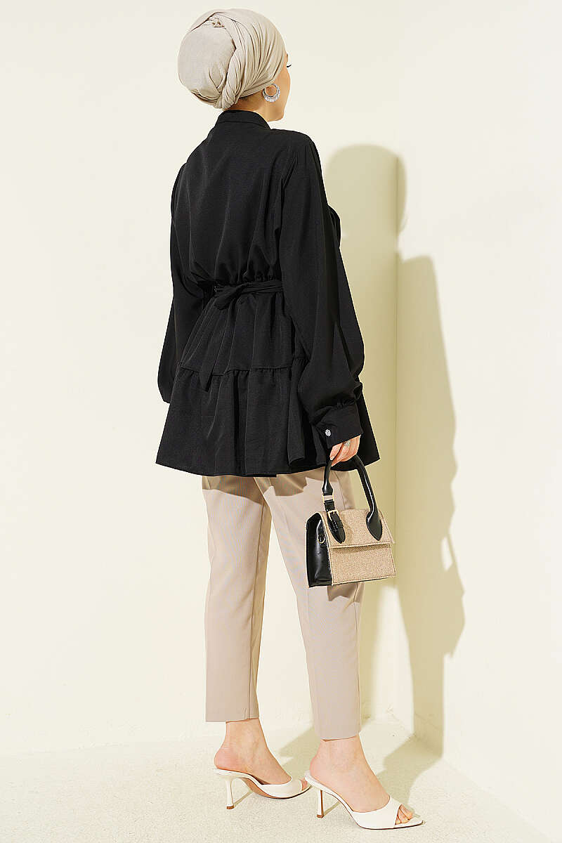 Tiered Shirt with Stone Belt Buckle - Black