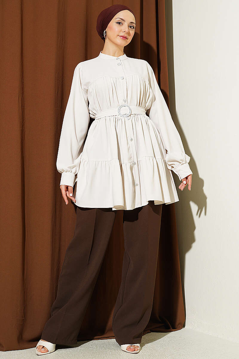 Tiered Shirt with Stone Belt Buckle - Stone