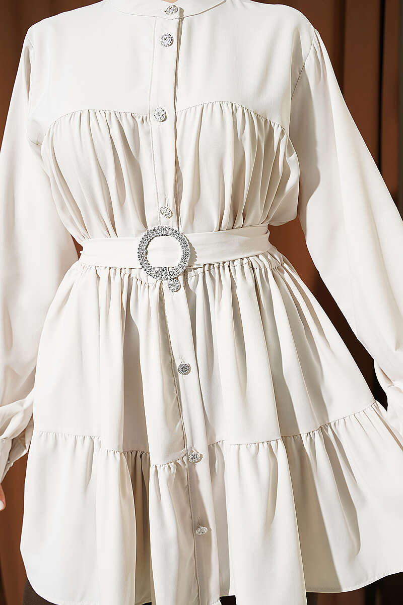 Tiered Shirt with Stone Belt Buckle - Stone