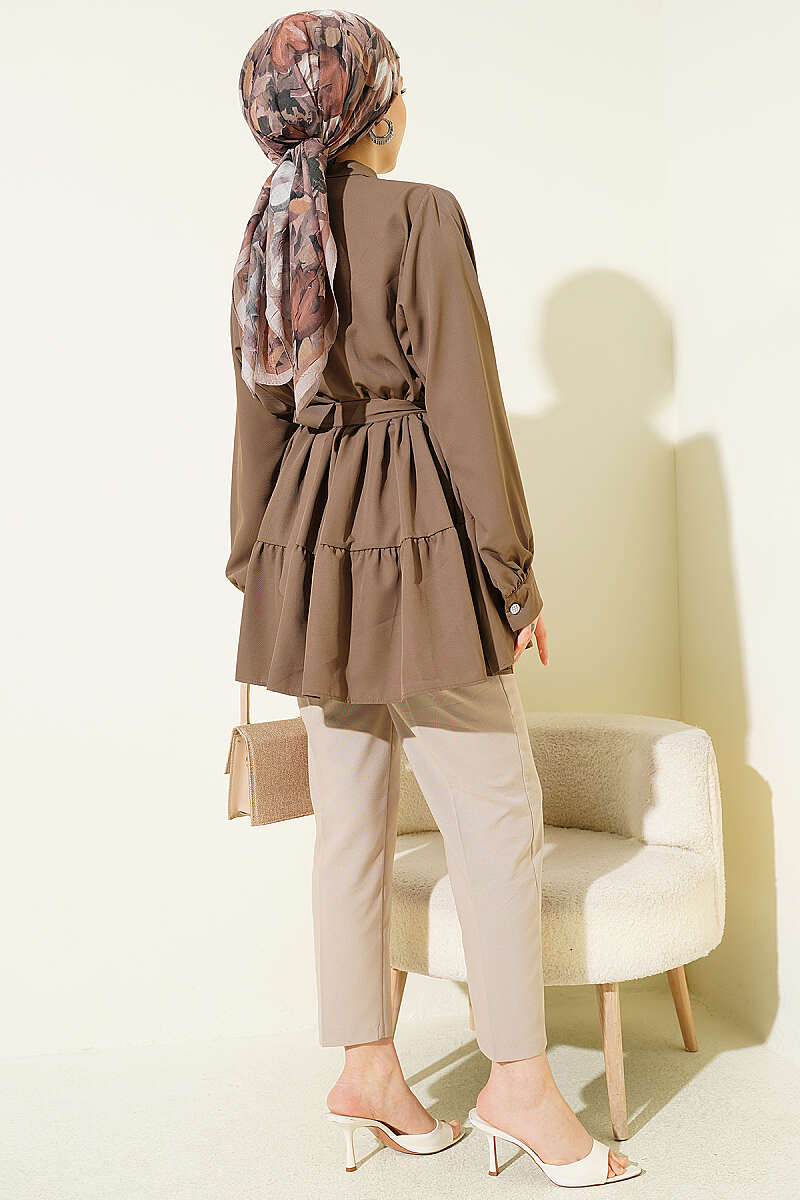 Tiered Shirt with Stone Belt Buckle - Mink