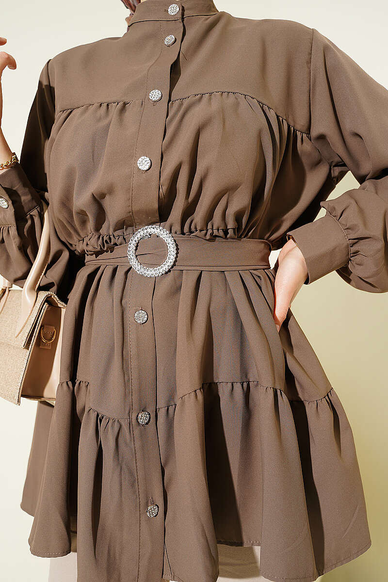 Tiered Shirt with Stone Belt Buckle - Mink