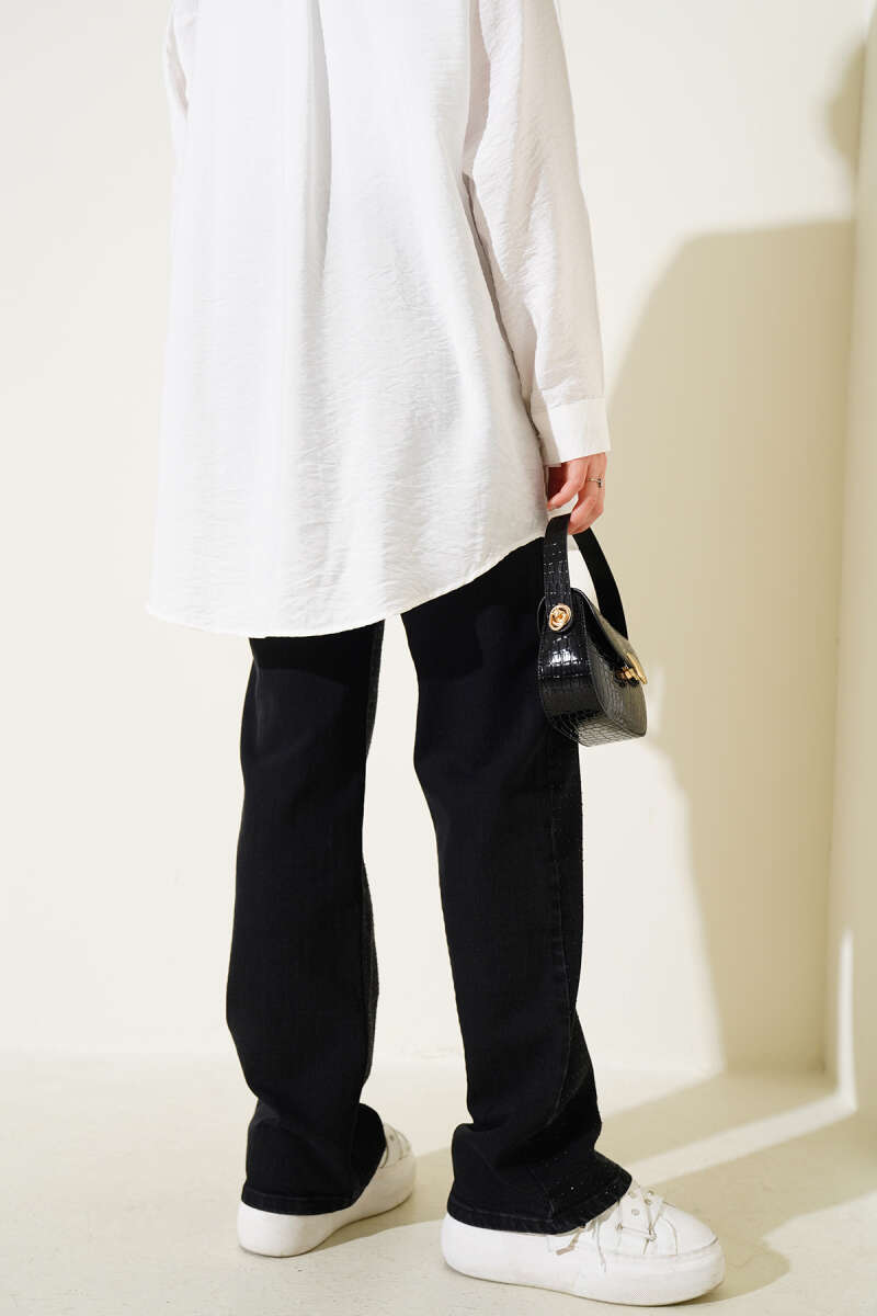 Stone-Embellished Denim Palazzo Pants - Smoke Grey
