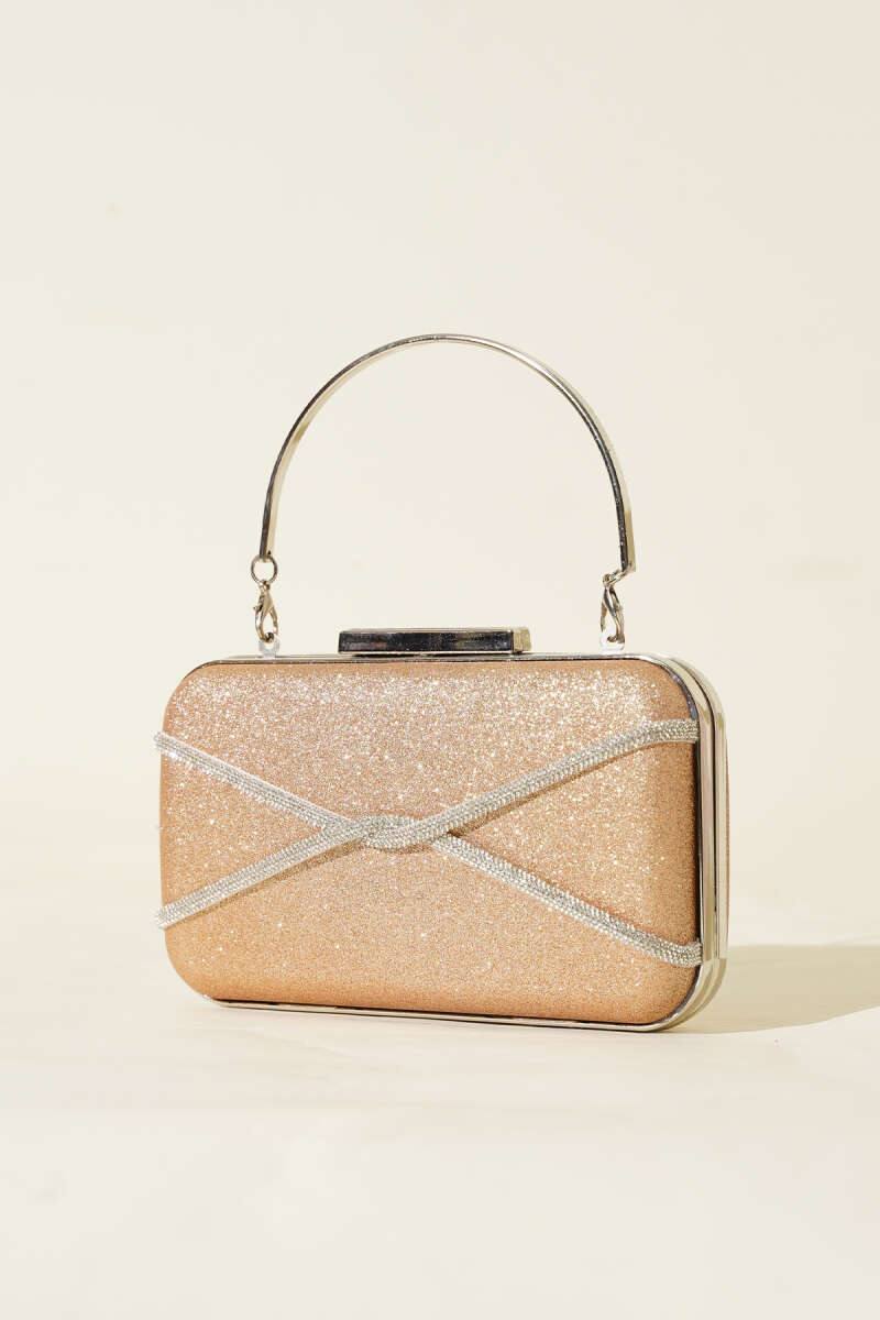 Stone-Ribbon Evening Bag - Copper