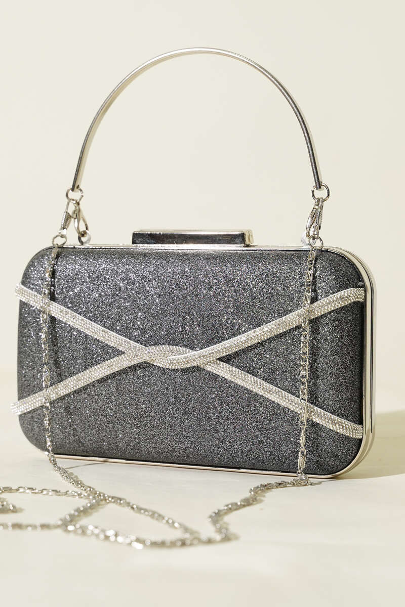 Stone-Ribbon Evening Bag - Smoke Grey