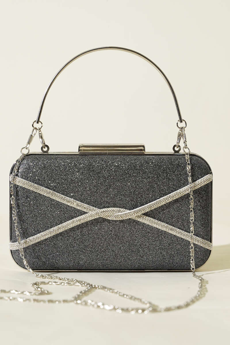 Stone-Ribbon Evening Bag - Smoke Grey