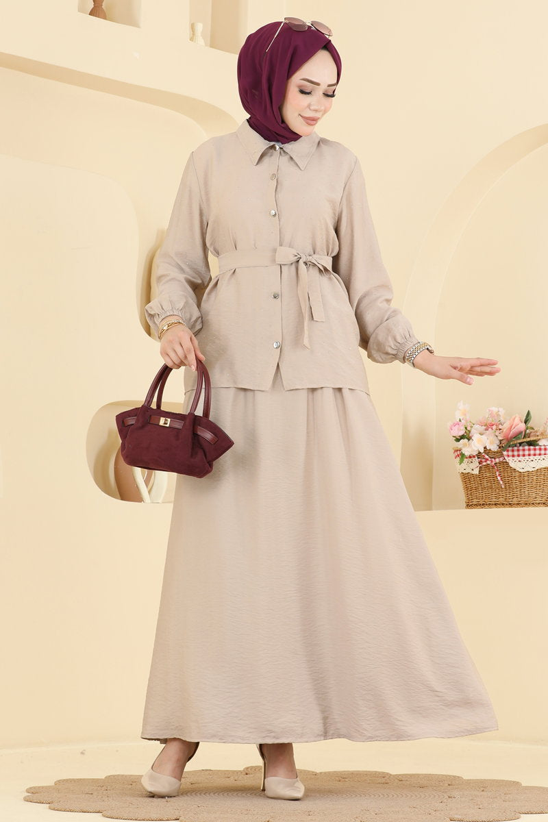 Elegant Embellished Two-Piece Set - Mink