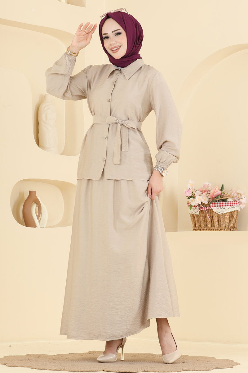 Elegant Embellished Two-Piece Set - Mink