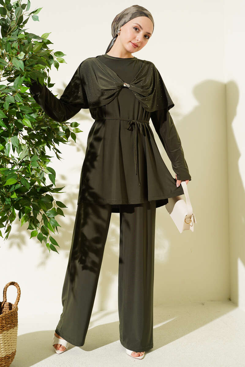 Stone Two-Piece Set with Side Slits - Khaki