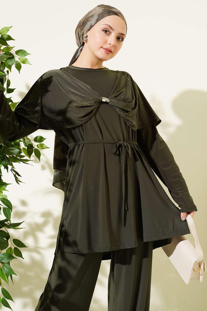 Stone Two-Piece Set with Side Slits - Khaki