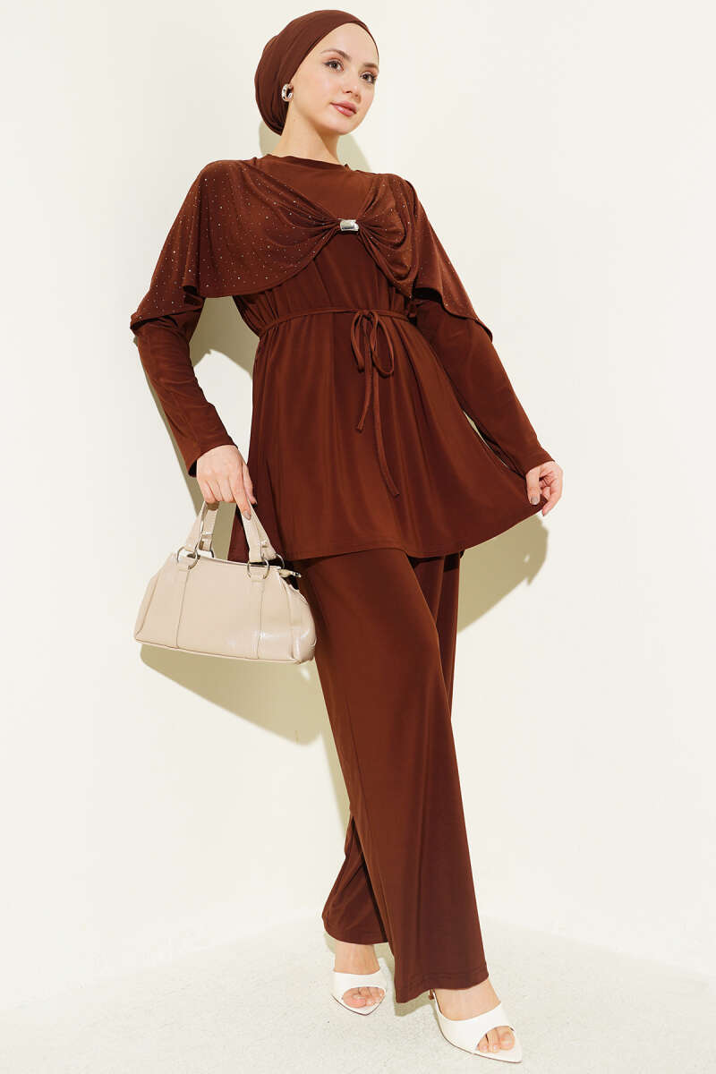 Stone Two-Piece Set with Side Slits - Brown