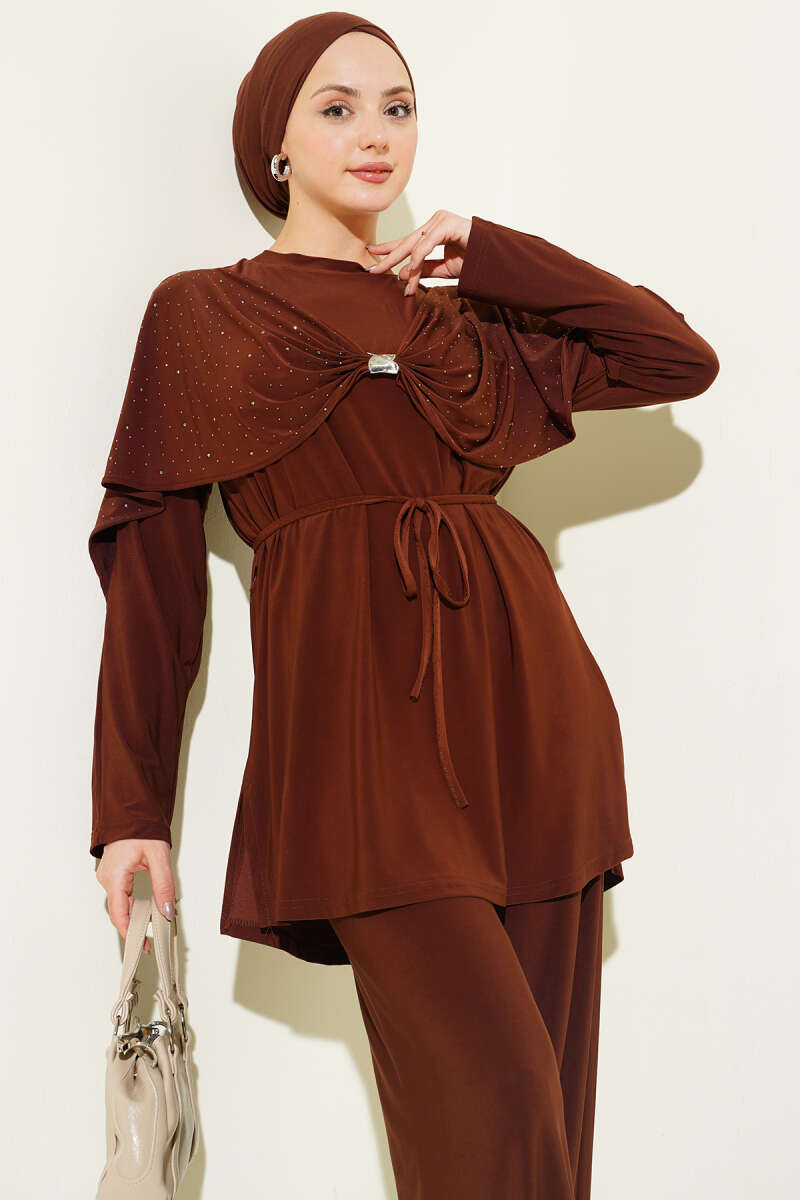 Stone Two-Piece Set with Side Slits - Brown