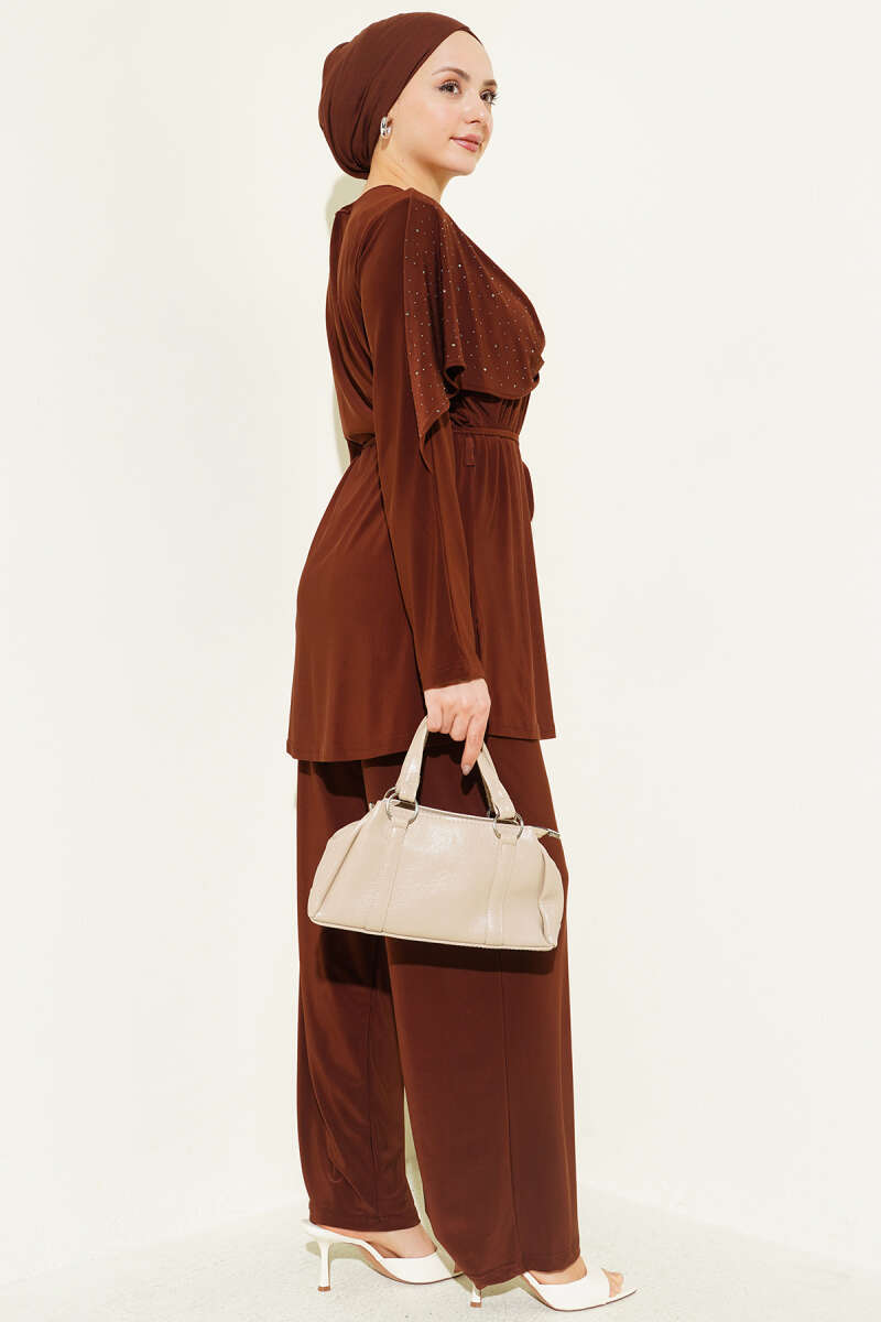 Stone Two-Piece Set with Side Slits - Brown