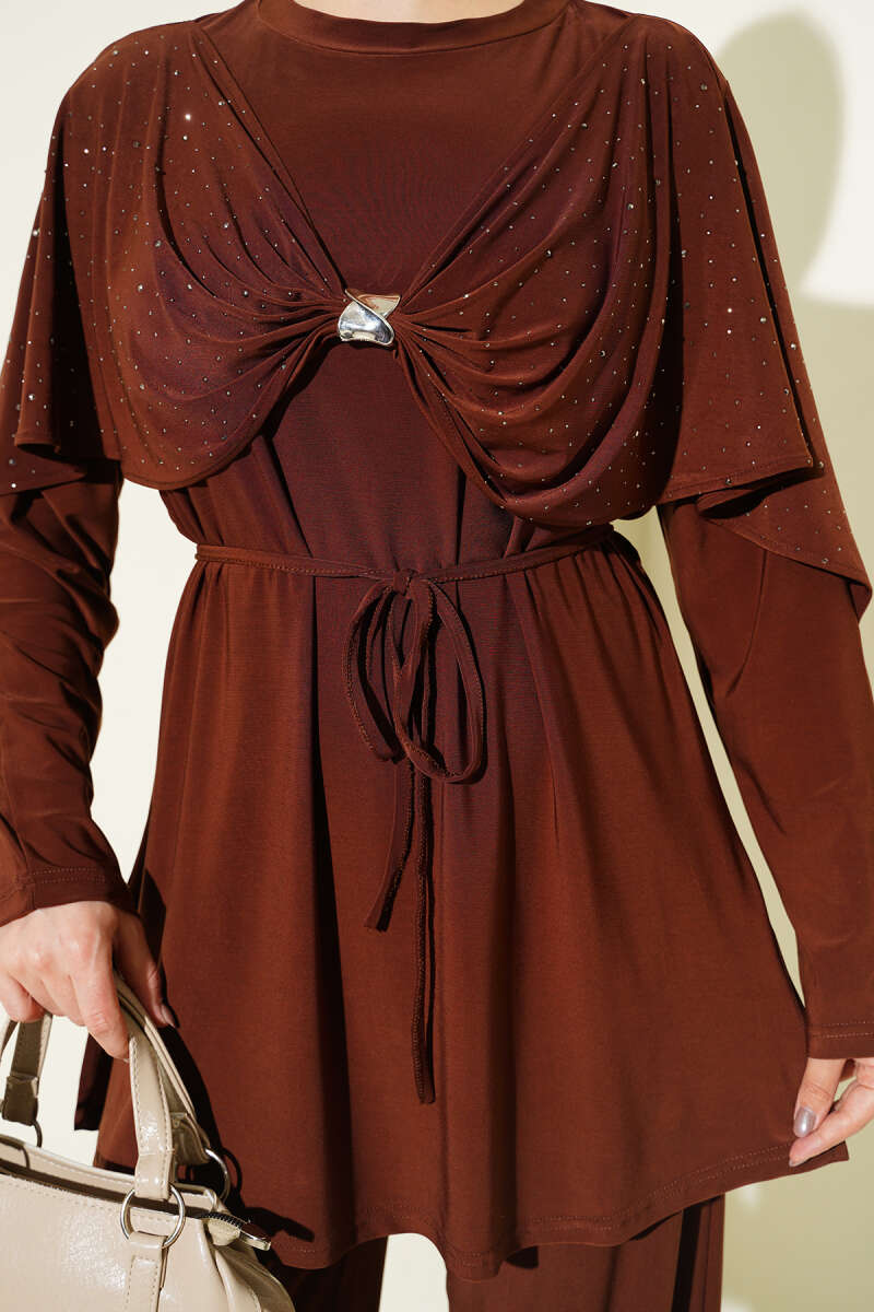 Stone Two-Piece Set with Side Slits - Brown