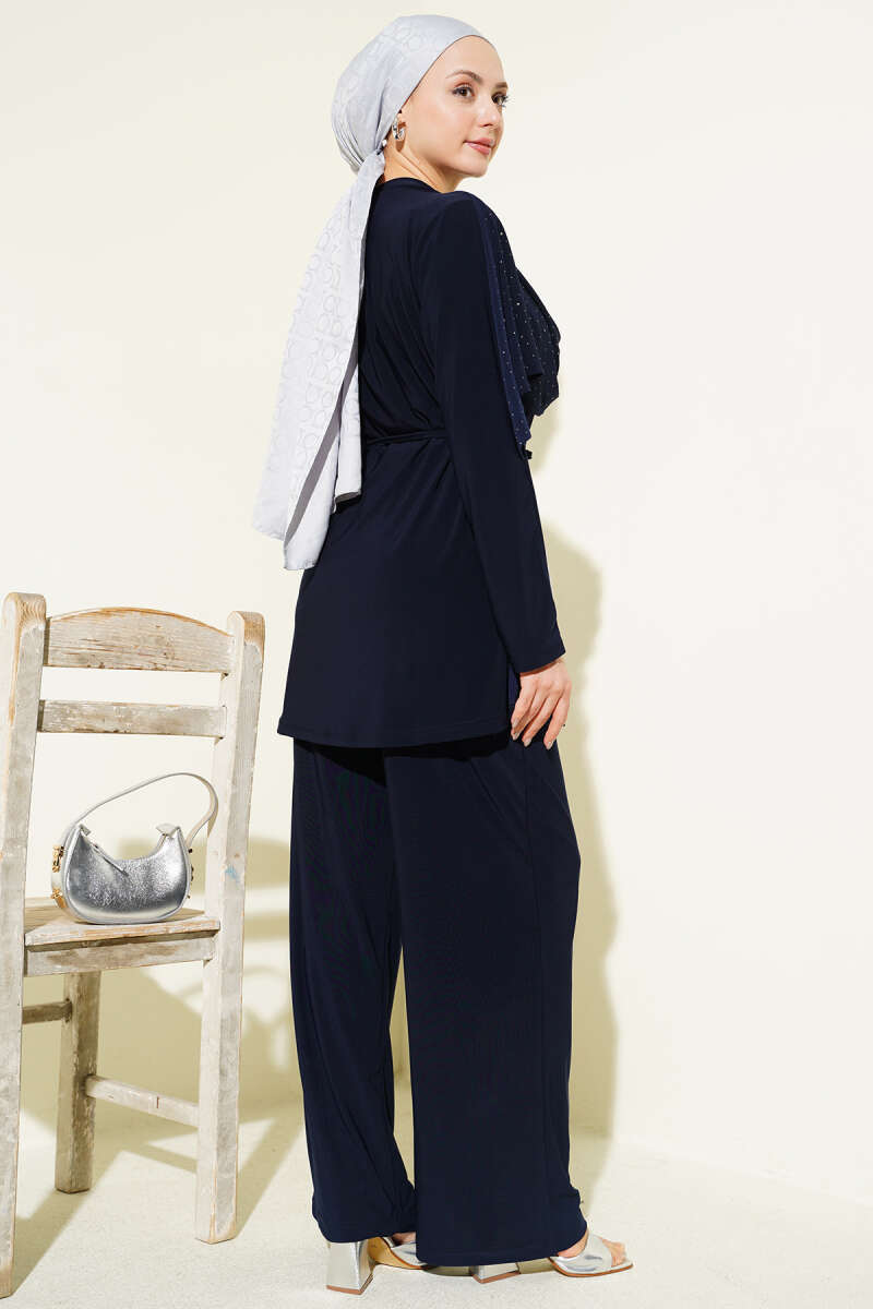 Stone Two-Piece Set with Side Slits - Navy