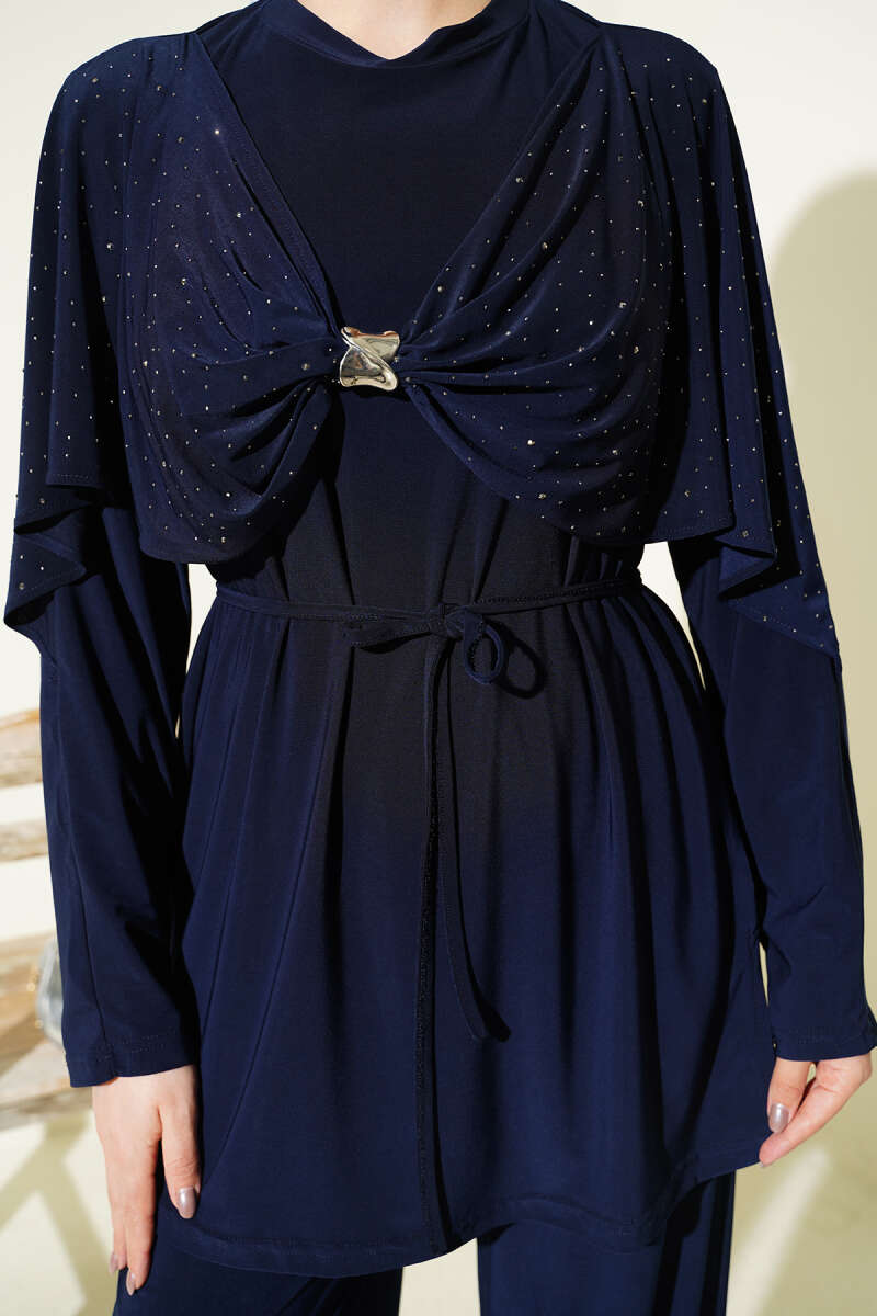 Stone Two-Piece Set with Side Slits - Navy
