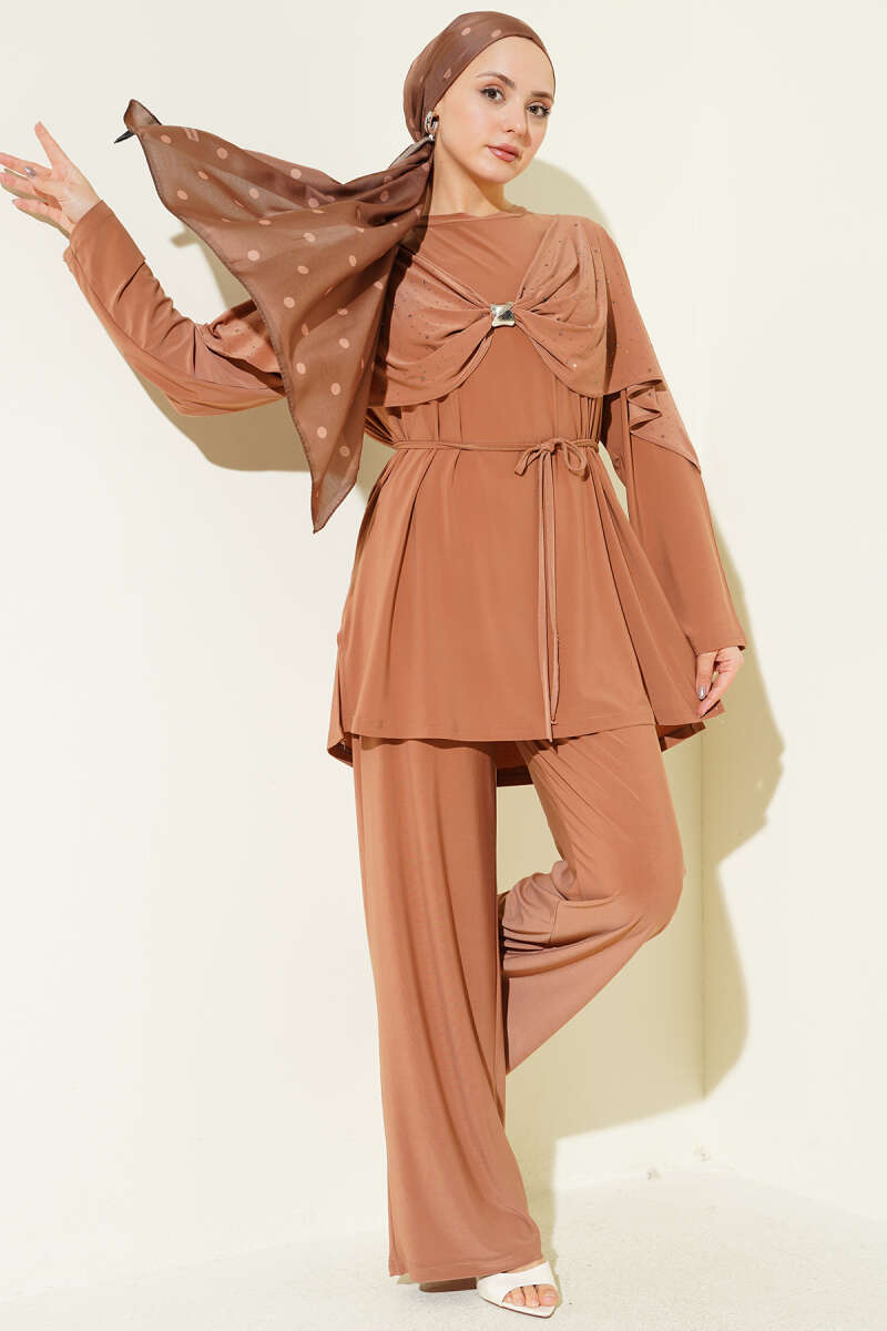 Stone Two-Piece Set with Side Slits - Latte