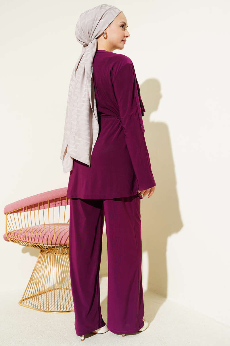 Stone Two-Piece Set with Side Slits - Plum