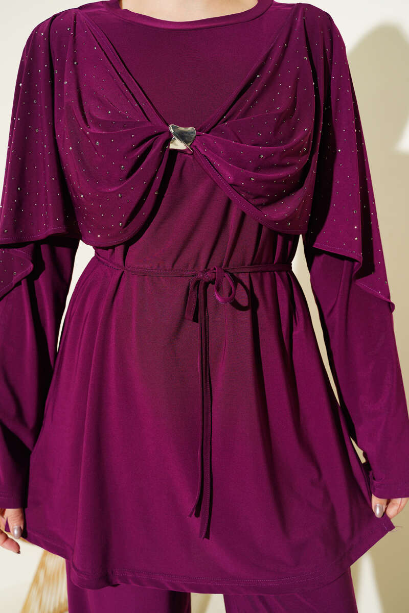 Stone Two-Piece Set with Side Slits - Plum