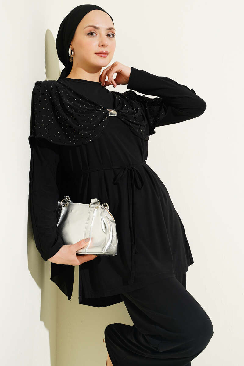 Stone Two-Piece Set with Side Slits - Black