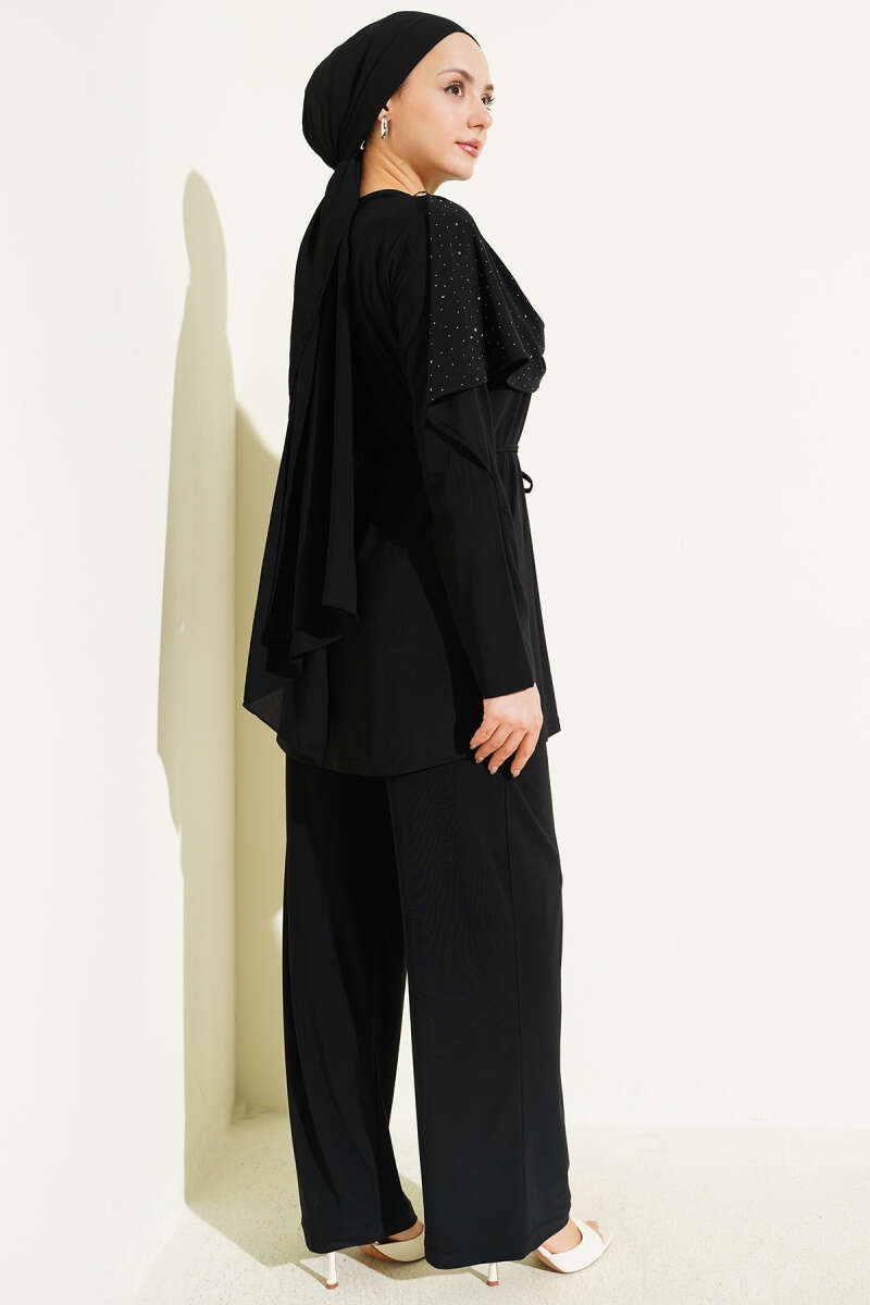 Stone Two-Piece Set with Side Slits - Black