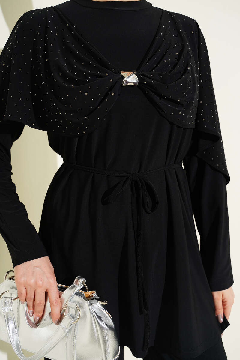 Stone Two-Piece Set with Side Slits - Black