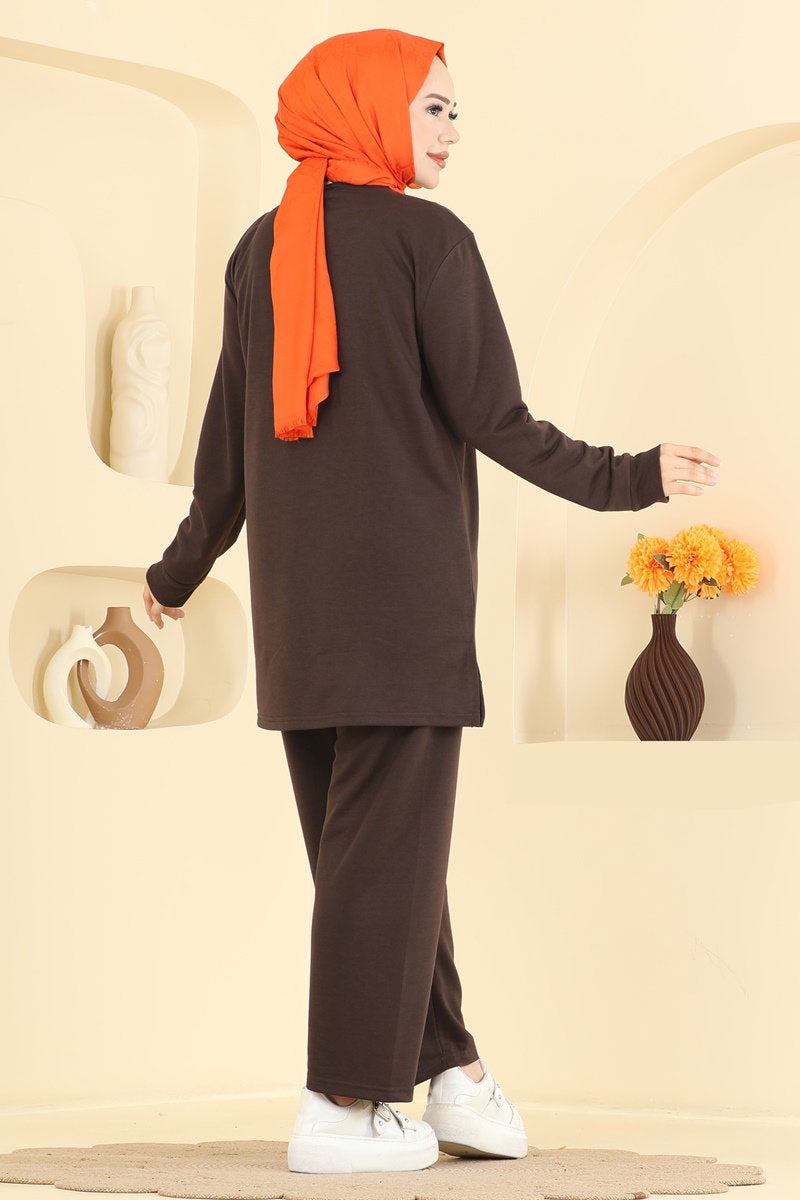 Two-Piece Set with Rhinestone Lettering - Brown
