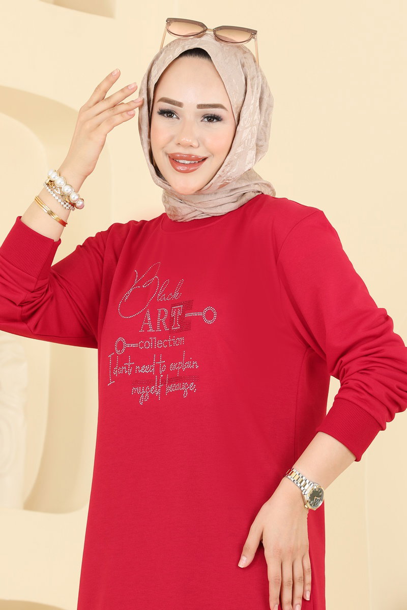 Two-Piece Set with Rhinestone Lettering - Red-Black
