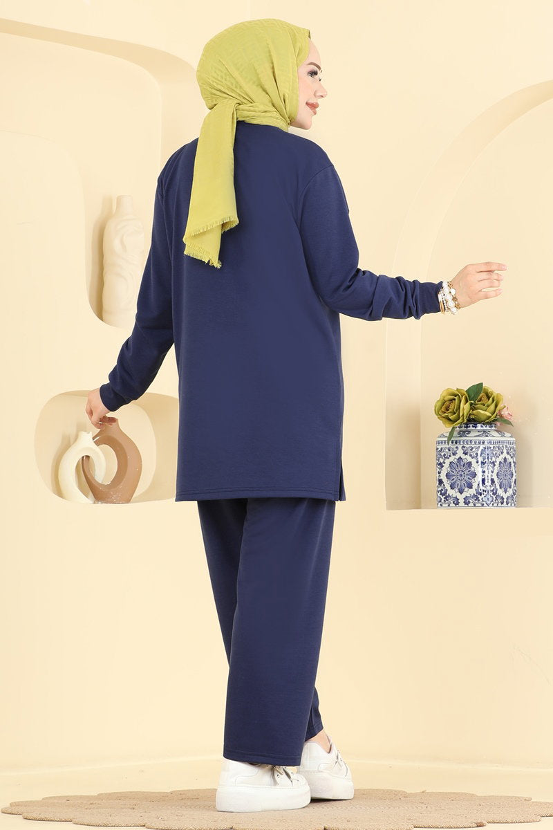 Two-Piece Set with Rhinestone Lettering - Navy