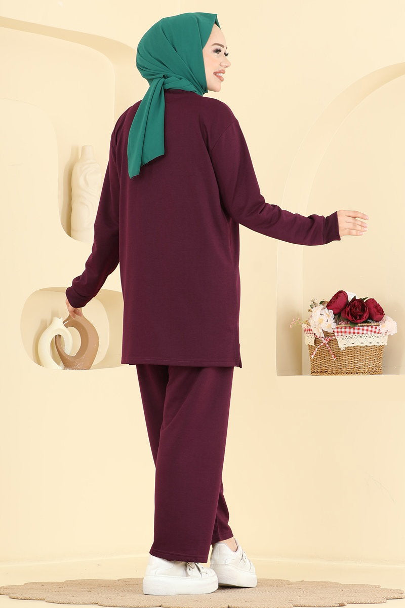 Two-Piece Set with Rhinestone Lettering - Plum