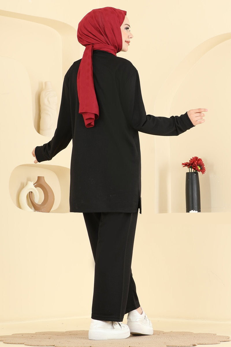 Two-Piece Set with Rhinestone Lettering - Black