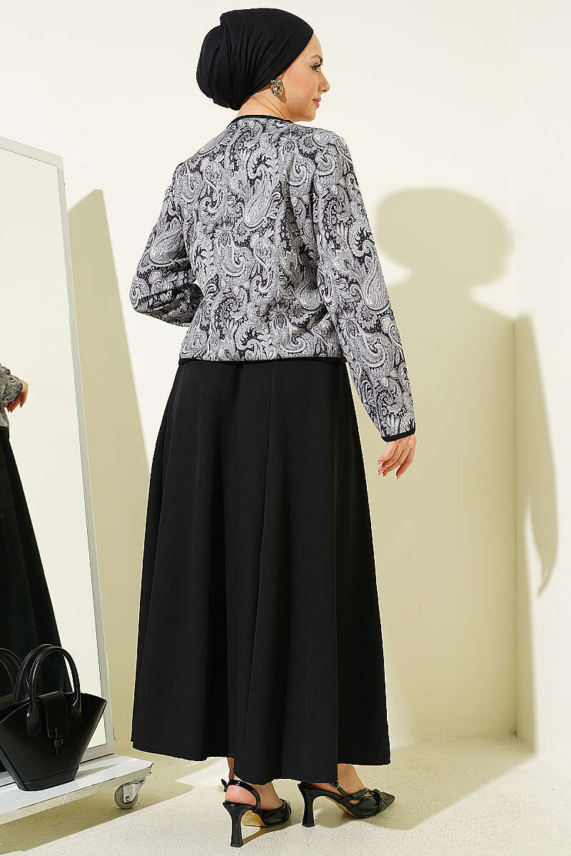 Ethnic Print Jacket and Skirt Set - Black