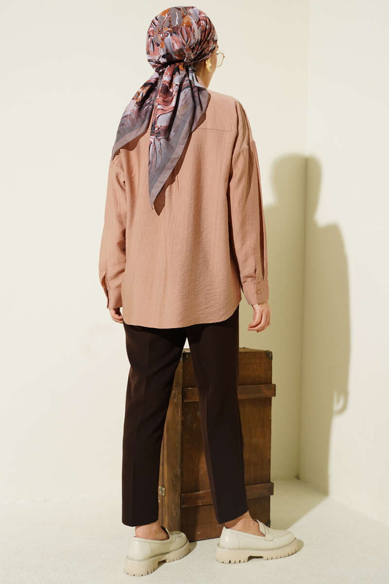 Drop-Shoulder Shirt with Single Pocket - Latte