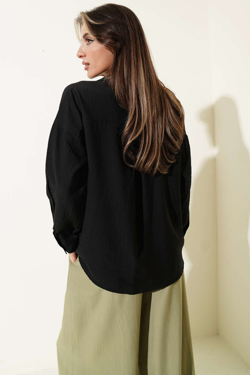 Drop-Shoulder Shirt with Single Pocket - Black