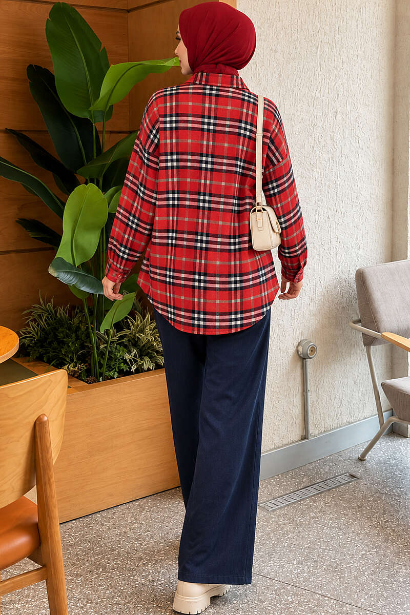Plaid Shirt with Single Pocket - Red