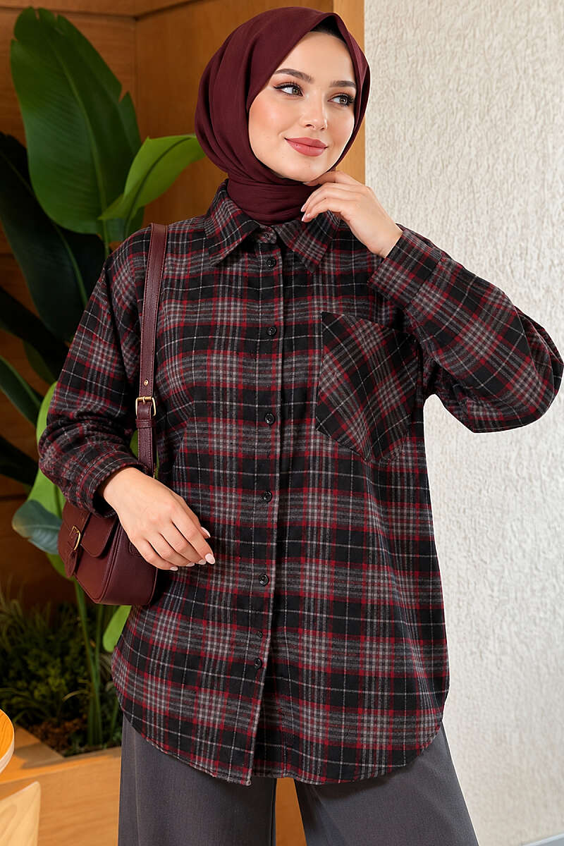 Plaid Shirt with Single Pocket - Black