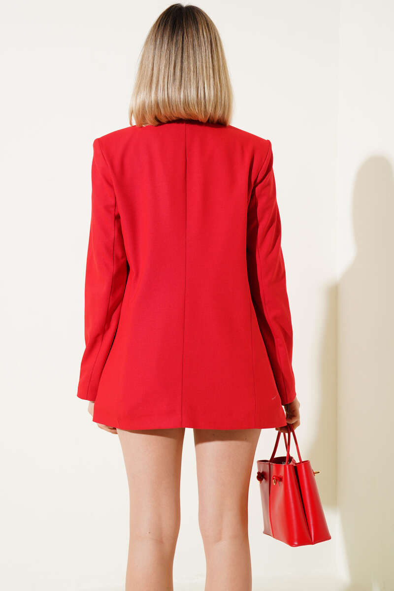 Lined Single-Button Blazer - Red