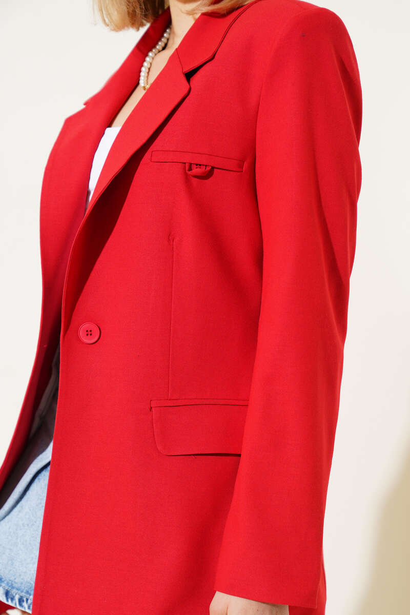 Lined Single-Button Blazer - Red