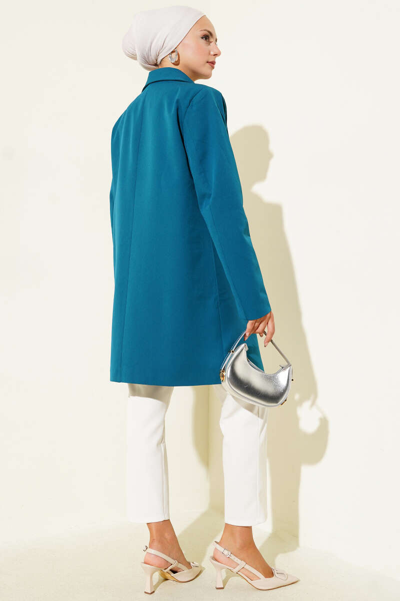 Single-Button Double-Knit Blazer - Teal