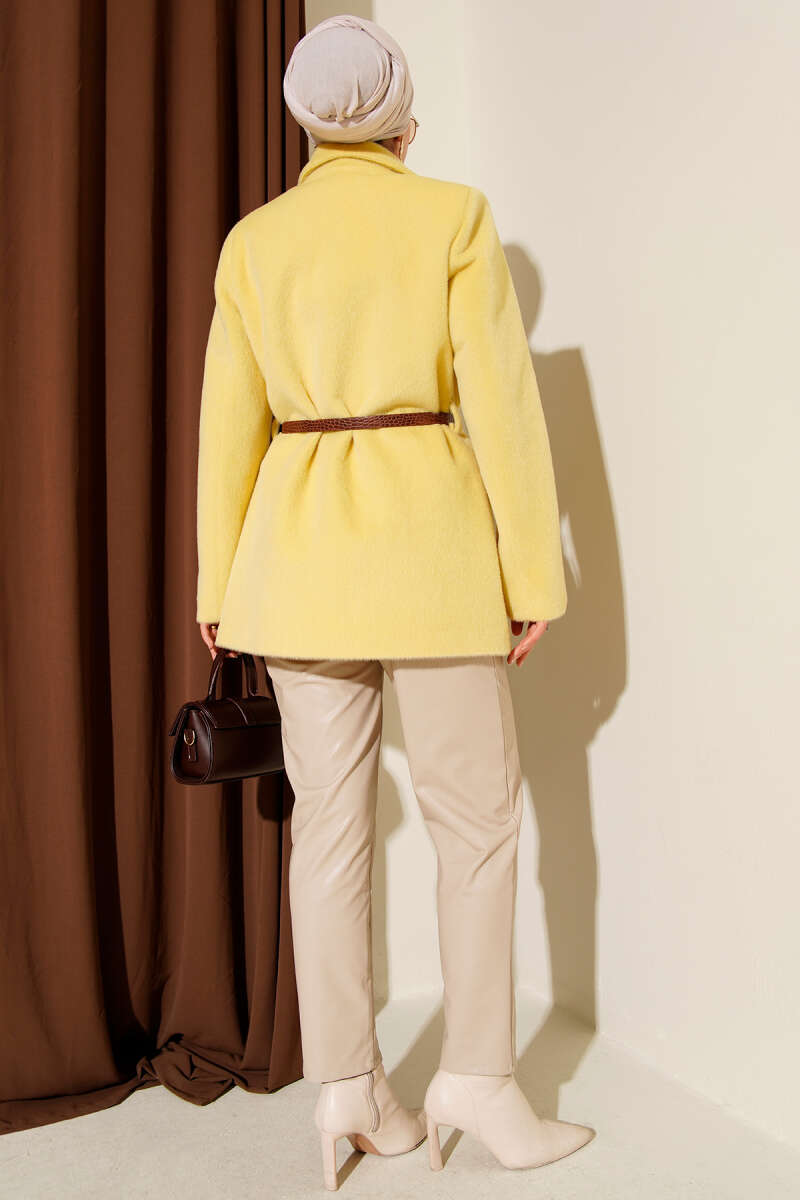 Belted Single-Button Brushed Jacket - Yellow