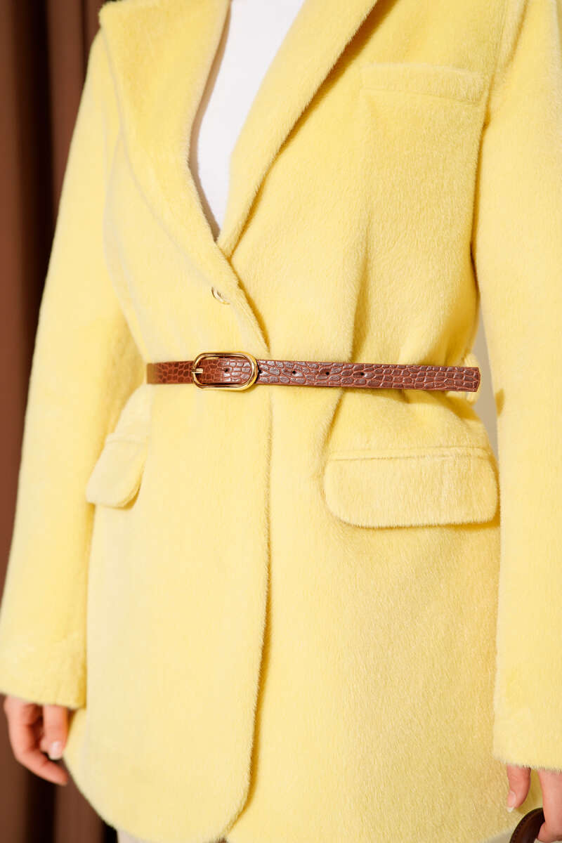 Belted Single-Button Brushed Jacket - Yellow