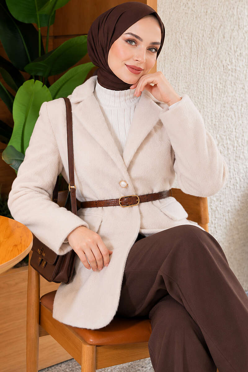 Belted Single-Button Brushed Jacket - Stone