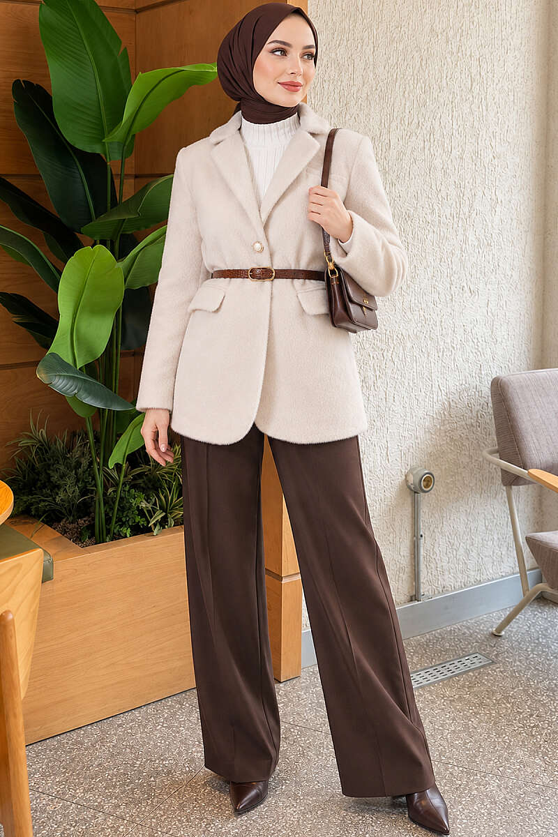 Belted Single-Button Brushed Jacket - Stone
